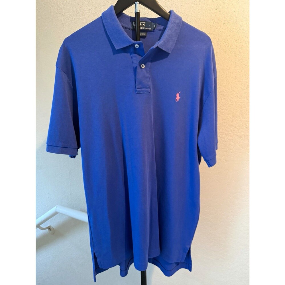 Polo Ralph Lauren Polo Shirt Mens Large Blue Pink Pony Short Sleeve Cotton Pique
